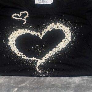 Vinzetta Black Heart Embellished Women's Tee